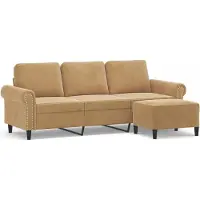vidaXL Canapé 3 places avec pouf brun 180 cm velours