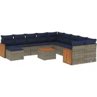 vidaXL Ensemble de 12 canapés de jardin avec coussins, gris, polyrattan