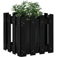 vidaXL Jardinière avec design de clôture noir 40x40x40 cm pin massif