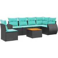 vidaXL Ensemble de 7 canapés de jardin avec coussins, polyrattan noir