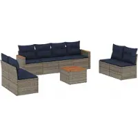 vidaXL Ensemble de 9 canapés de jardin avec coussins, gris, polyrattan