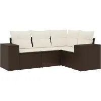 vidaXL Ensemble de salon de jardin 4 pièces avec coussins Marron Poly Rattan