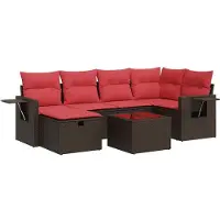 vidaXL Ensemble de salon de jardin 7 pièces avec coussins Marron Poly rotin