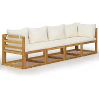 vidaXL Canapé de jardin 4 places avec coussins Crème Acacia Bois massif