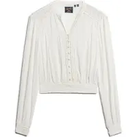 Superdry pour femme. W6011796A Blouse blanche à smocks avec bordure en dentelle (M), Casuel, Coton, Manche longue