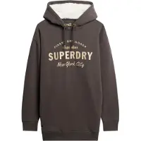 Superdry Luxe Metallic Logo Hood Long Sleeve Short Dress Noir 2XS-XS Femme