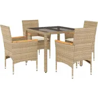 vidaXL Salon de jardin 5 pièces avec coussins Beige Poly rotin et verre