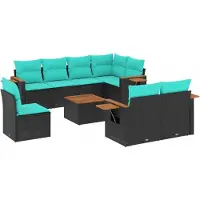 vidaXL Ensemble de salon de jardin 9 pièces avec coussins noir poly rotin
