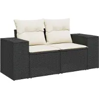 vidaXL Canapé de jardin avec coussins 2 places noir poly rotin