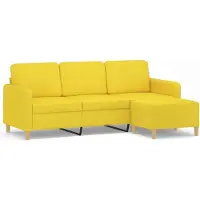 vidaXL Canapé 3 places avec pouf jaune clair 180 cm Tissu