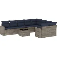 vidaXL Ensemble de salon de jardin 10 pièces avec coussins Gris Poly Rattan