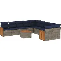 vidaXL Ensemble de 11 canapés de jardin avec coussins, gris, polyrattan