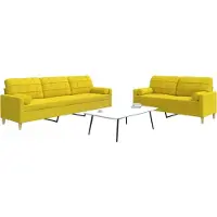 vidaXL Ensemble de canapés 2 pièces avec coussins décoratifs Tissu jaune clair