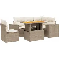 vidaXL Ensemble de salon de jardin 6 pièces avec coussins Beige Poly Rattan