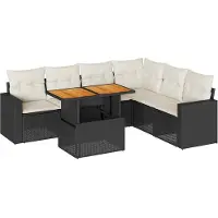 vidaXL Ensemble de salon de jardin 7 pièces avec coussins noir poly rotin