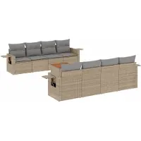 vidaXL Ensemble de salon de jardin 9 pièces avec coussins beige Poly rotin