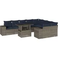 vidaXL Ensemble de 10 canapés de jardin avec coussins, gris, polyrattan