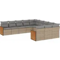 vidaXL Ensemble de salon de jardin 11 pièces avec coussins Beige Poly Rattan