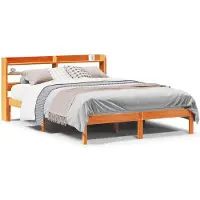 vidaXL Cadre de lit avec tête de lit sans matelas brun cireux 135x190 cm