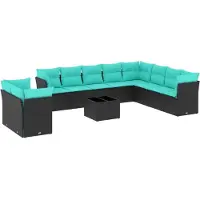 vidaXL Ensemble de 11 canapés de jardin avec coussins, polyrattan noir