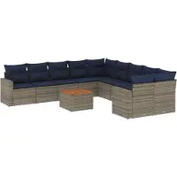 vidaXL Ensemble de salon de jardin 11 pièces avec coussins Gris Poly rotin