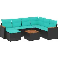 vidaXL Ensemble de 8 canapés de jardin avec coussins, polyrattan noir