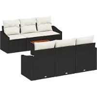 vidaXL Ensemble de canapé de jardin , 7 pièces, noir et crème, en polyrotin