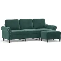 vidaXL Canapé 3 places avec pouf vert foncé 180 cm velours