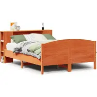 vidaXL Lit en bois massif avec étagère sans matelas brun cireux 140x190 cm