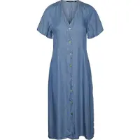 Vero Moda Liliana Calf Short Sleeve Long Dress Bleu M Femme