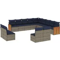 vidaXL Ensemble de 13 canapés de jardin avec coussins, gris, polyrattan