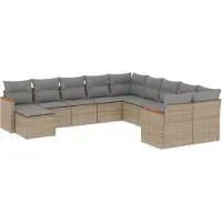 vidaXL Ensemble de salon de jardin 11 pièces avec coussins Beige Poly Rattan