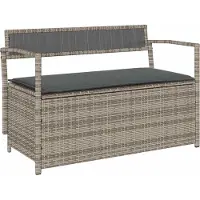 vidaXL Banc de jardin avec espace de rangement et coussins Gris Poly Rattan