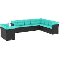 vidaXL Ensemble de 10 canapés de jardin avec coussins, polyrattan noir