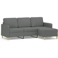 vidaXL Canapé 3 places avec pouf gris foncé 180 cm Tissu