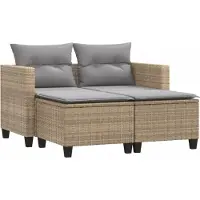 vidaXL Canapé de jardin 2 places avec tabourets Beige Poly rotin