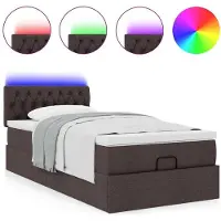 vidaXL Ottoman-lit avec matelas & LEDs Marron foncé 90x190 cm Tissu