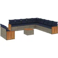 vidaXL Ensemble de 12 canapés de jardin avec coussins, gris, polyrattan