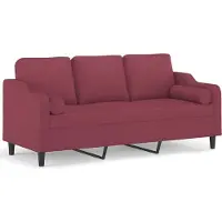 vidaXL Canapé 3 places avec oreillers décoratifs bordeaux 180 cm tissu