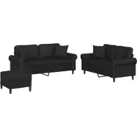 vidaXL Ensemble de canapés 3 pièces avec coussins Noir Similicuir