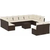 vidaXL Ensemble de salon de jardin 12 pièces avec coussins Marron Poly rotin