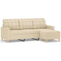 vidaXL Canapé 3 places avec pouf Crème 180 cm Tissu