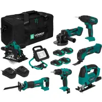 Vonroc Set d’outils Plate-forme de batteries 20V - 2.0Ah | Incl. 7 machines, 4 batteries et 2 chargeurs