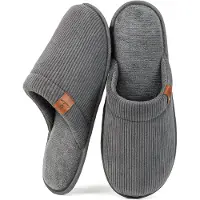 Comfeet Chaussons Hommes - Chaussons - Taille 44/45 - Gris - Velours côtelé - Antidérapant -