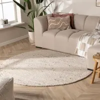 NATURL. Tapis en laine rond - Feline Blanc/Chiné | Ø 120 cm | Rond | Tissage plat