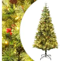 vidaXL Sapin de Noël pré-éclairé et pommes de pin vert 120cm PVC et PE