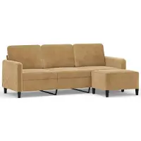 vidaXL Canapé 3 places avec pouf brun 180 cm velours