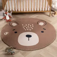Little Olly Tapis rond lavable pour enfant - Sammy Bear Marron | Ø 140 cm | Rond | Pile courte