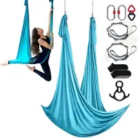 Vevor Hamac de Yoga Aérien 10 x 2,8 m Kit Balançoire de Yoga Inversion Danse Aérienne en Nylon 100 g/m² Capacité Charge 1000 kg Vol Anti-gravité d'Air pour Fitness Musculation Pilates Gym Maison Bleu