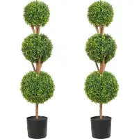 Vevor Buis Topiaire Artificiel 122 cm Boule de Buis Artificiel Extérieur 2 Fausses Plantes 10 Feuilles Remplaçables 2 Lumières LED Sans Batterie pour Décoration Intérieur Jardin Terrasse Balcon Entrée